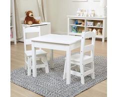 Melissa & Doug - Set 2 Sedie e 1 Tavolo Bianco in Legno | Arredo Cameretta Bambino | 3+ | Regalo per Bambine e Bambini