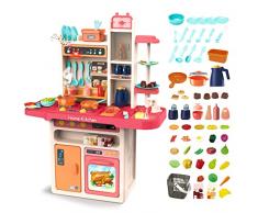 deAO Cucina Giocattolo per Bambini, Gioco di Ruolo da Cucina in Miniatura con Luce, Acqua, Vapore, Cucina Studio Mini Cucina Accessori da Cucina con Piano di Cottura Lavello Forno Cucina Giocattolo