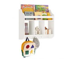 SoBuy Scaffale per bambini Scaffale a muro con 3 ganci Armadio con ripiani per libri e decorazioni Bianco 60x18x51cm KMB46-W