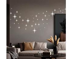 82 Pezzi Adesivi Murali Specchio Stelle, 3D Adesivi da Parete a Specchio Stelle Adesivi Murali Specchio Decorativi Acrilico Adesivi Stella Argento per Soggiorno Camera da Letto Decor (Argento)