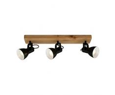 Briloner - Faretto, luce da parete, lampada da parete retrò, vintage, orientabile e inclinabile, 3x GU10, max. 35 Watt, metallo-legno, nero-bianco, 480x100x135mm