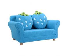 RELAX4LIFE Divano 2 Posti per Bambini, Set Divano con 2 Cuscini per Bambini, Divano per Bimbi Morbido e Soffice con Velluto Corallo, Arredamento per Bambini, Set Mobiletto per Bambini (Blu)