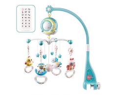 Giostrina Culla Neonati con Telecomando Musicale Proiettore Stelle Sonaglio Girevole a 360° Giostrina Lettino Multifunzione (Blu)