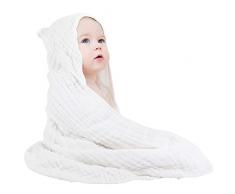 Yoofoss Asciugamano da Bagno per Neonati Confezione, Asciugamani con Cappuccio in Cotone 81x81 cm, 100% Mussola per Neonati e Bambini Piccoli, Morbidi e Assorbenti Bianco
