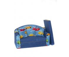 Divano divanetto bambini e cuscino e puff mini divano transformabile in lettino ((1SN) SMALL CARS NAVY)
