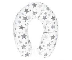Cuscino per allattamento con imbottitura, per neonati e donne incinte, per dormire su un fianco, in cotone, con federa da 170 cm, motivo: stelle cadenti, grigio