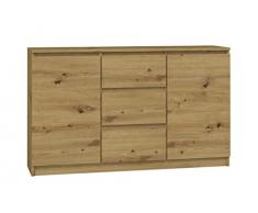 ADGO 2D3S Comò con 2 Ante e 3 Cassetti 120x75x30 cm, Classico Armadio con Ripiani per Camera da Letto, Cameretta dei Bambini, Autoportante, Salvaspazio (Spedizione in 2 Pacchi)(Rovere Artisan)