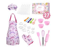 Anpro 27 Pezzi Set da Cucina per Bambini, Unicorno Set di Chef Gioco di Utensili Bambini da Accessori, Cuoco Cappello Utensili da Cucina Mitt, Ideale Regalo di Compleanno e Natale, 3-7 Anni …