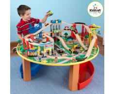 KidKraft 17985 Set Treno e Tavolo Giocattolo in Legno per Bambini City Explorer con 80+ Pezzi Inclusi