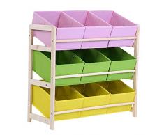 lyrlody Scatole Libreria Giocattolo,Organizzatore Portagiocattoli,Mobile Portaoggetti per Bambini,Scaffale per Giocattoli 3 Ripiani con 9 Cesti in Tela,65 x 27.5 x 59.5cm