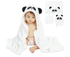 ABirdon Accappatoio Neonato,90x90cm Fibra Bambù Organica, Extra Assorbente e Morbido, Carina Design Orso, Asciugamano da Bagno con Cappuccio per Neonati e Bambini 0-3 Anni