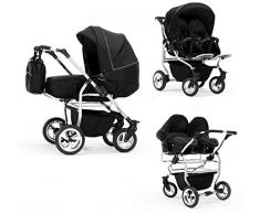 Passeggino gemellare trio. Navicelle + sedie + ovetti + accessori. BBtwin. Nero.