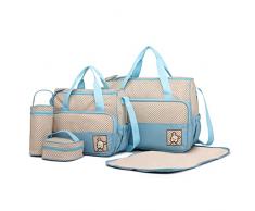 Miss Lulu 5pcs Borse Fasciatoio per neonati Set Multifunzione Pannolino Messenger Borsa da maternità in poliestere per ospedale Set con punti stampa design (Blu)