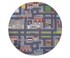 Paco Home Tappeto Bambini Rotondo Grigio Tappeto Bambini Cameretta Tappeto da Gioco Tappeto Stradale Moderno Bambini Bambine, Dimensione:Ø 200 cm Tondo, Colore:Grigio