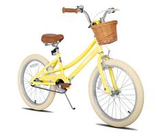 joystar 20 pollici bicicletta per bambini con ruota di allenamento e cestini, bicicletta per bambini per 6-9 anni ragazze, Giallo