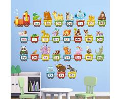 DECOWALL DW-2006 Alfabeto animale Trenino Adesivi da Parete Decorazioni Stickers Murali Soggiorno Asilo Nido Camera Letto per Bambini decalcomanie