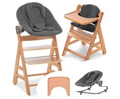 Hauck Alpha Move Set Premium - Seggiolone Pappa in Legno Dalla Nascita - Sedia Bambini Regolabile con Sdraietta Premium, Cuscino e Vassoio - Legno/Carbone