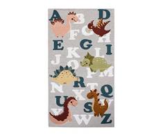 Biancheriastore New style at home Tappeto Cameretta Bambino Lettere Dinosauri Rettangolare Made in Italy con Retro Antiscivolo - 115x175 cm - Grigio