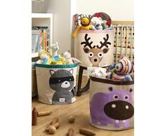 3 Sprouts UBNRAC Cotton Canvas Cesto di Immagazzinaggio Portagiochi e Portaoggetti, 17 diam. x 17-1/2 h, Multicolore (Orsetto Lavatore)