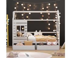 JINTAOMA Letto per Bambini House Bed, Letto per Bambini in Legno massello 200x90 con anticaduta, Lettino per Bambini in Legno Multifunzionale, Unisex
