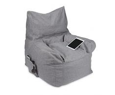Relaxdays Poltrona Sacco, Pouf da Terra con Spalliera e 2 Tasche Portaoggetti, Poltroncina Gaming 98 x 100 x 88, Grigia, Cotone, 1 pz