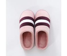 Pantofole Da Casa Uomo Donna Gomma Rosso Indoor Scivoli Caldi Peluche Amanti Casa Pavimento Scivolo Morbido Fondo Slip Su Autunno Inverno Scarpe Bicolore Strisce Donna Camera Da Letto Scivoli,38/39