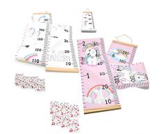 Bambini Altezza Misura Grafico,Xiuyer Crescita Tabella Misurazione Tela Metro Parete Righello per Ragazzo Ragazza Camera Decorazione Murale con 6 Adesivo Tatuaggio Unicorno(Bianco Colore Rosa Casuale)