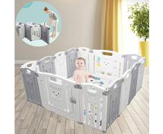 Box per bambini Centro di attività per bambini Parco giochi Sicurezza Cortile interno per interni Nuova penna (pieghevole 12 + 2 pannelli 155×155×65CM) (grigio)
