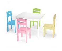 Giantex 5 Pezzi Set Tavolo per Bambini con 4 Sedie, Mobili per Bambini in Legno di Pino, per Asilo e Cameretta dei Bambini, Multicolore (carino)