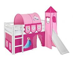 Lilokids Gioco Jelle Regina di Ghiaccio, Letto a soppalco con Torre, Scivolo e Tenda Lettino, Legno, Colore: Rosa, 208 x 98 x 113 cm, 4 unità