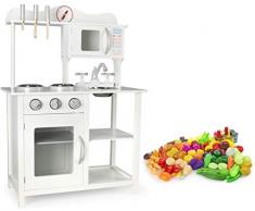 Leomark Cucina White Classic, Classica Bianca Cucina, Giocattolo per Bambini, Gioco in Legno, Giocare dimitazione, accessor Set vasi di Metallo, Dimensioni: 59,5 x 29,5 x 85 cm (LxPxA)