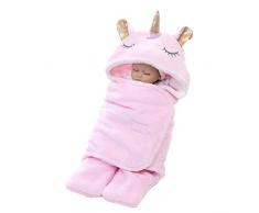 mama stadt Sacco Nanna Unicorno Neonato Baby Swaddle Wrap Sacco a Pelo Morbida Flanella Coperta Calda Copertine Avvolgenti Neonato con Cappuccio e Piedi Separati, Rosa 0-3 Mesi