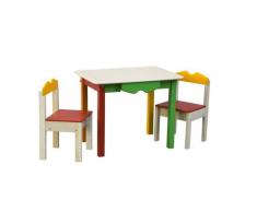 TAVOLO E DUE SEDIE IN LEGNO COLORATO PER BAMBINI GIOCATTOLO GIOCO IN LEGNO ARTIGIANALE MADE IN ITALY