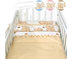 5 Pezzi Set di biancheria da letto per lettino 140 x 70 cm (Orsacchiotti Marroni) piumino copripiumino e federa