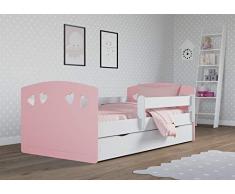 Bjird Letto per Bambini Singolo 140x80 160x80 180x80 con sponda anticaduta con barriera cassettone Estraibile e Telaio a doghe per Bambini e Bambine - Julia - Rosa Cipria - 80 x 180 cm