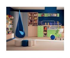 SAMAY Amaca per Bambini per Interni ed Esterni - Sedia a Dondolo con Cuscino - Kit Completo - per Cameretta e All'aperto - Blu e Azzurro Chiaro