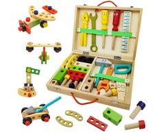 Cassetta Attrezzi Legno Bambini, Attrezzi da Lavoro Giochi Bambini Tavolo Costruzioni Legno Puzzle Educativi Giocattoli Fai-da-Te Regalo per Ragazzi Bambina Regalo di Natale 3 4 5 Anni (35 Pezzi)