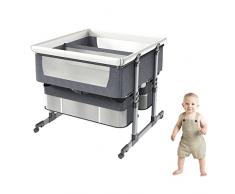 Culla Accanto al Bambino, Lettino Gemelli con Cestino portaoggetti, Culla Sleep by Me, co-Sleeping, 6 Lettino Pieghevole Facile Regolabile in Altezza, Lettino Portatile per Neonato, Neonato, Neonato
