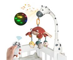 TUMAMA Culla Musicale per Neonati Telecomando Giostrina Luci Suoni Specchio Morbidi Giocattoli Appesi Ninna Nanna Proiettore Rotante,Dormire Pianoforte Musica,Spegnimento Auto,Silenziosa, Regalo
