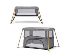 Kinderkraft Lettino Campeggio 2in1 MOVI, Culla da Viaggio, Box bambini, Pieghevole, Ingresso aggiuntivo, con Materassino, Borsa Trasporto, Grigio Legno