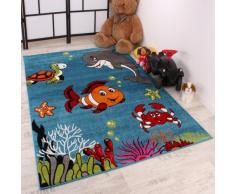 Paco Home Tappeto per Bambini Pesci Delfino Cameretta Acqua Turchese Verde Rosso Crema, Dimensione:80x150 cm