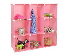 ts-ideen GmbH Armadio/Armadietto a muro per bambini a scomparti senza viti e con sportelli, colore: rosa