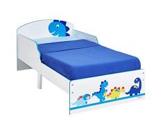 hellohome 454DIE Lettino per Bambini, Motivo: Dinosauro, MDF, Bianco/Blu, 142x77x59 cm