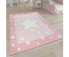 Paco Home Tappeto per la cameretta dei Bambini dal Design di Stelle con graziose bordature 3D in Pastello Rosa, Dimensione:80x150 cm