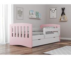Bjird Letto per Bambini Singolo 140x70 160x80 180x80 con sponda anticaduta con barriera cassettone Estraibile e Telaio a doghe per Bambini e Bambine - Classico - Rosa Cipria - 80 x 180 cm