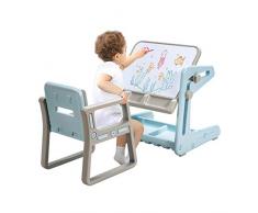 COSTWAY Set Tavolo da Gioco per Bambini con Sedia 2 in 1, Tavolo Magnetico Regolabile in Altezza, con Lavagna per Disegnare (Blu)