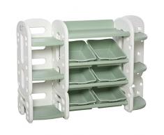 homcom Scaffale Portagiochi Componibile con 6 Cesti Estraibili e 7 Mensole per Cameretta Bambini o Asilo, Verde e Bianco