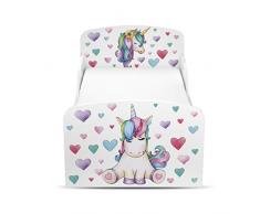 Leomark Letto per Bambini in Legno, Lettino con Materasso, magnifiche Stampe, Spazio per Dormire 140x70 cm, mobili per Bambini, Rete a doghe, atrezzatura Stanza per Bambino, Motivo: Unicorno