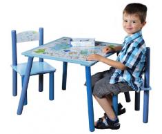 Kesper 17721 1 Tavolo per bambini con 2 sedie, design: Dinosauro, MDF laccato, FSC, Blu (Blau)