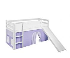Lilokids - Lettino da Gioco Jelle con Scivolo e Tenda, in Legno, 198 x 98 x 113 cm, Colore: Bianco
